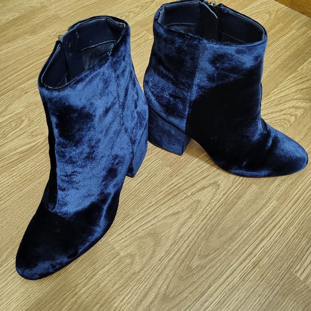 Sam Edelman Taye Heeled Velvet Ankle Boots Women's Size 9 Blue 3" Heel Excellent